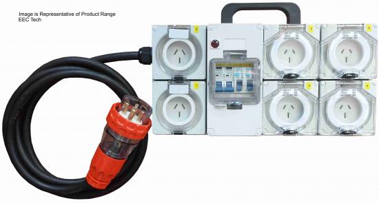 Industrial Power board -  240V 10 Amp with 6 x 10 Amp RCBO protected outlets